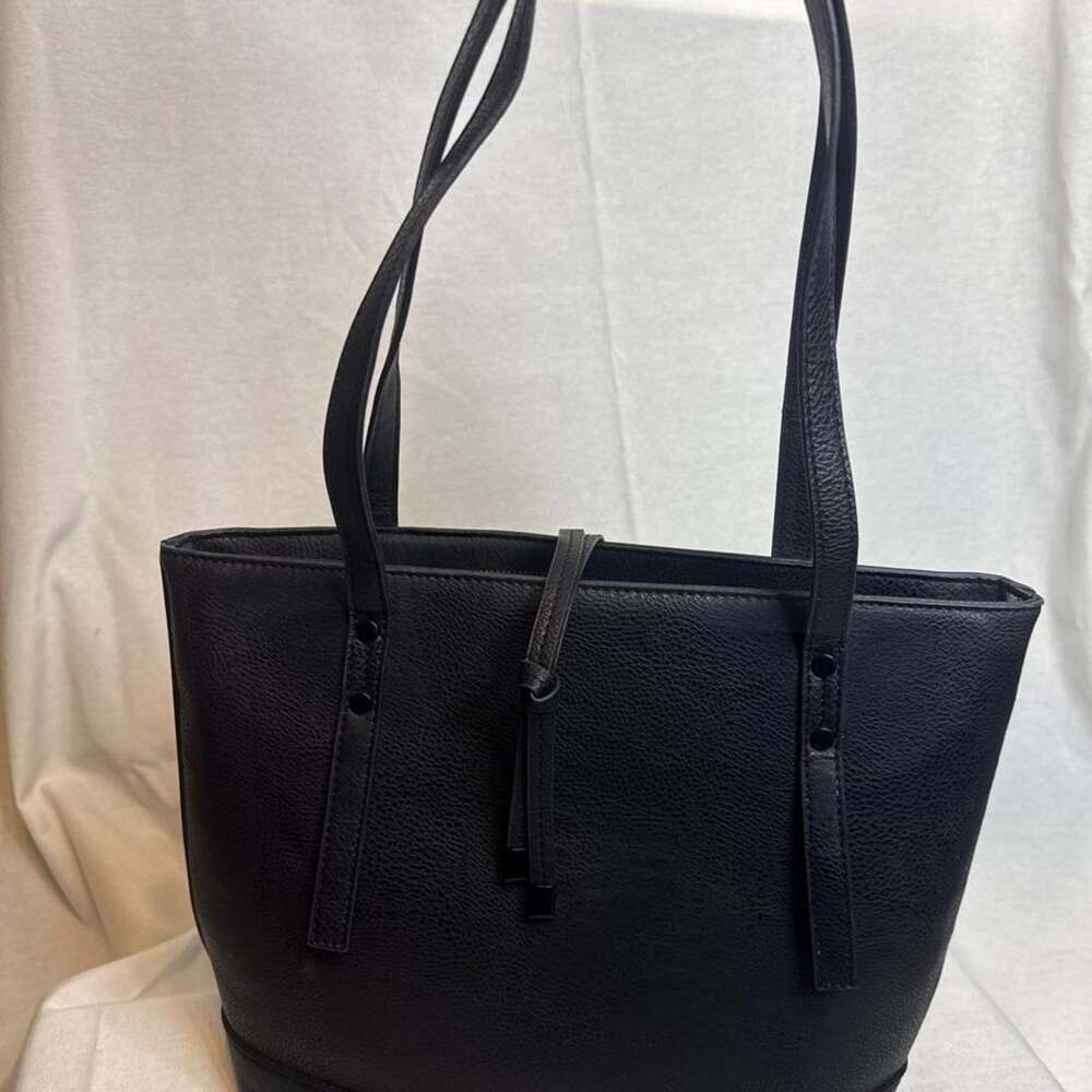 Black leather tote bag with